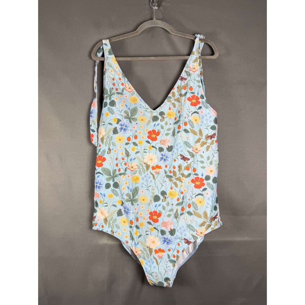 Summersalt One Piece Swimsuit Womens 22 Blue Floral Rifle Paper Co Tie Shoulder
